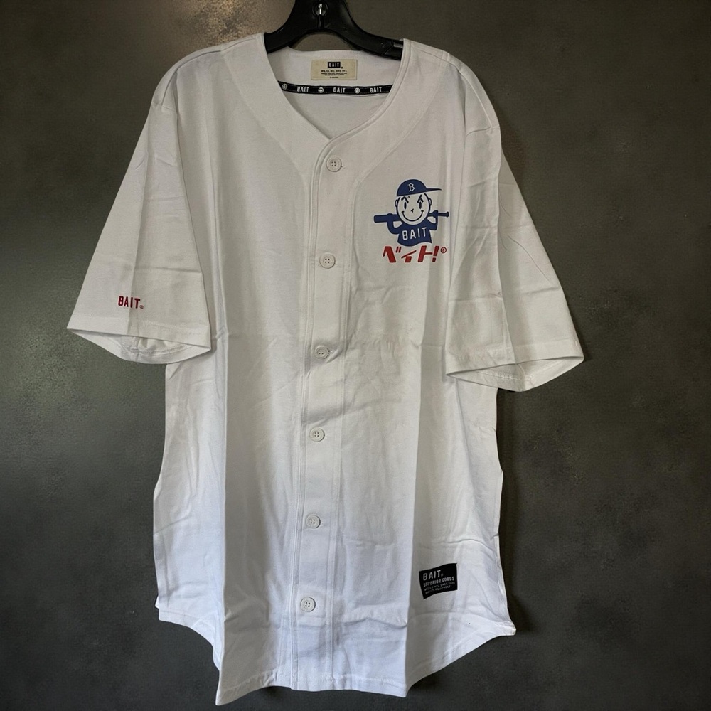 BAIT Nippon Baseball Jersey Shirt White XL Button Up Graphic Tee NWT